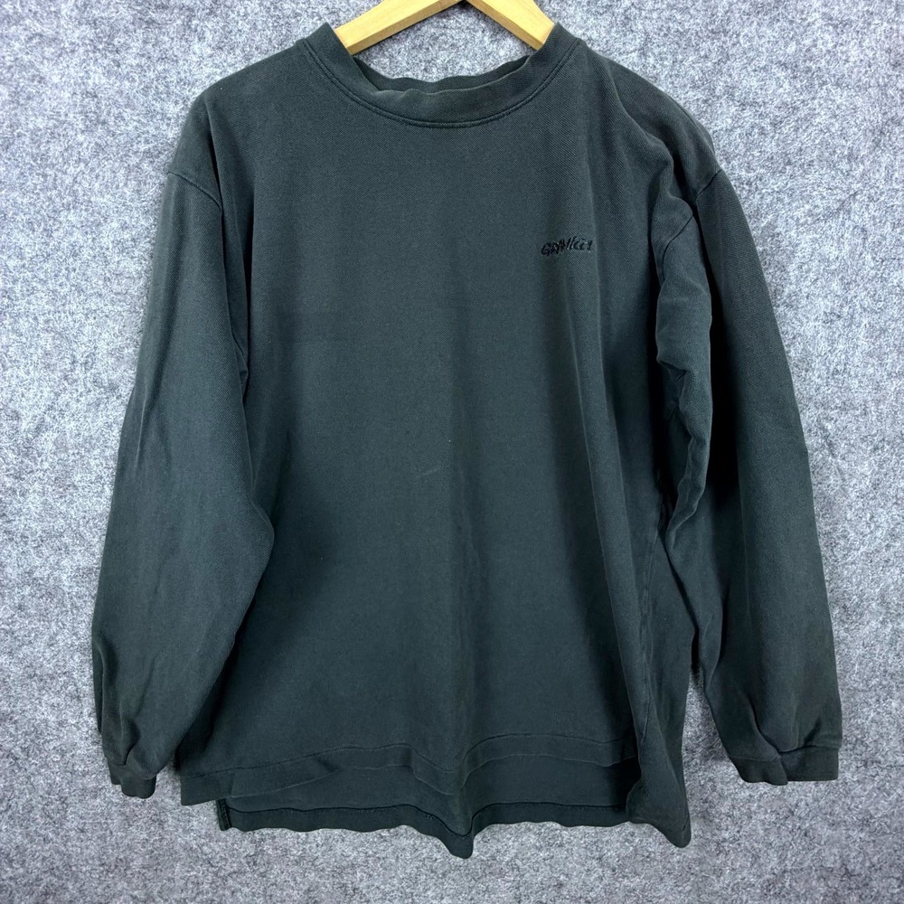 Vintage Gramicci Shirt Men Medium Grey Black Cotton Embroidered Logo Long Sleeve